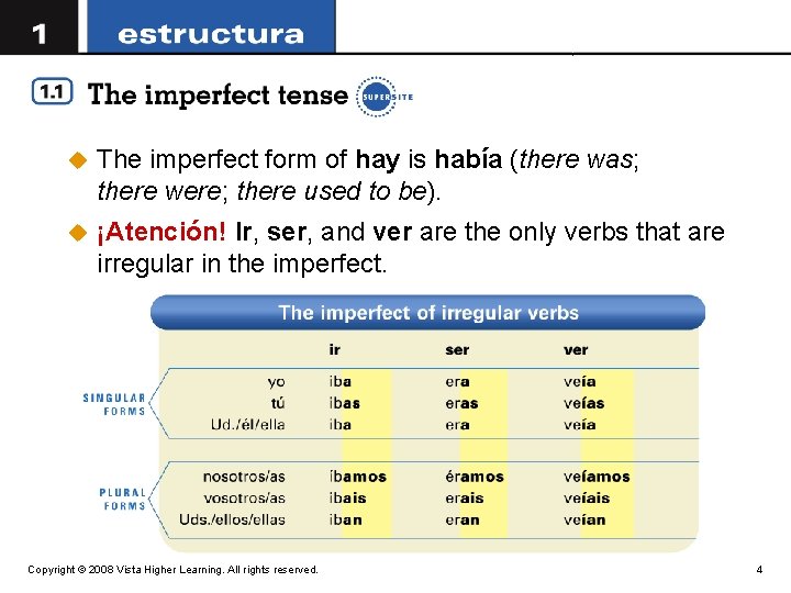 u The imperfect form of hay is había (there was; there were; there used