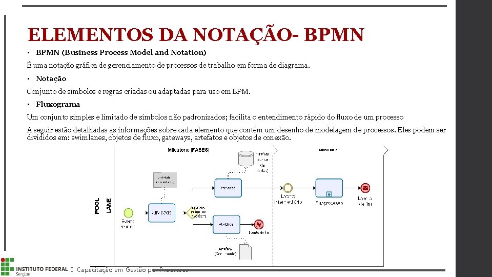 ELEMENTOS DA NOTAÇÃO- BPMN • BPMN (Business Process Model and Notation) É uma notação
