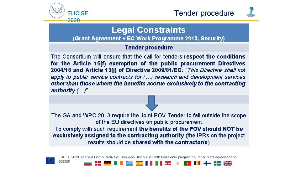 Tender procedure EUCISE 2020 Legal Constraints (Grant Agreement + EC Work Programme 2013, Security)