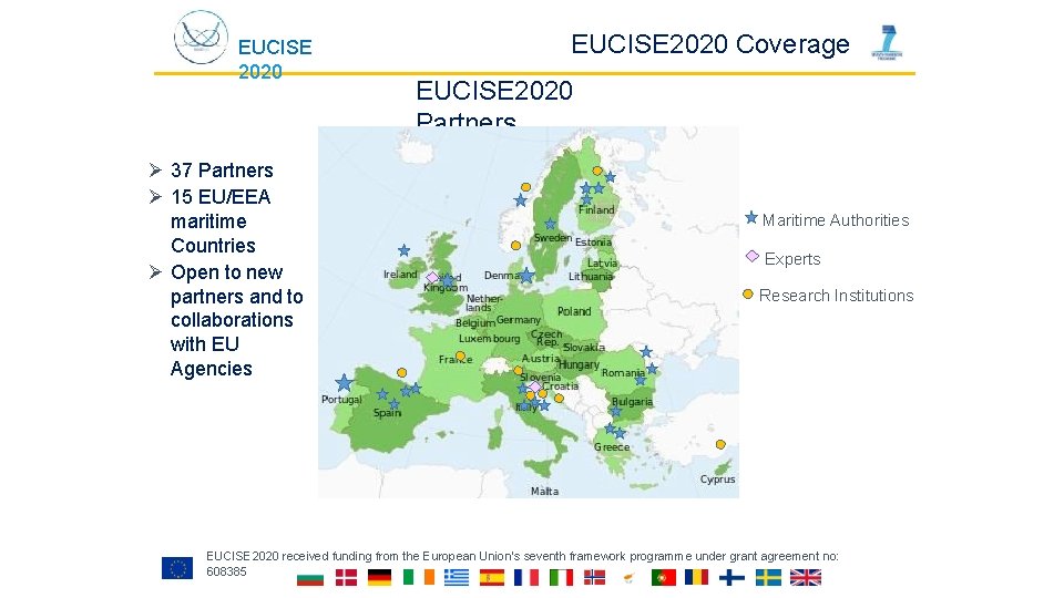 EUCISE 2020 37 Partners 15 EU/EEA maritime Countries Open to new partners and to