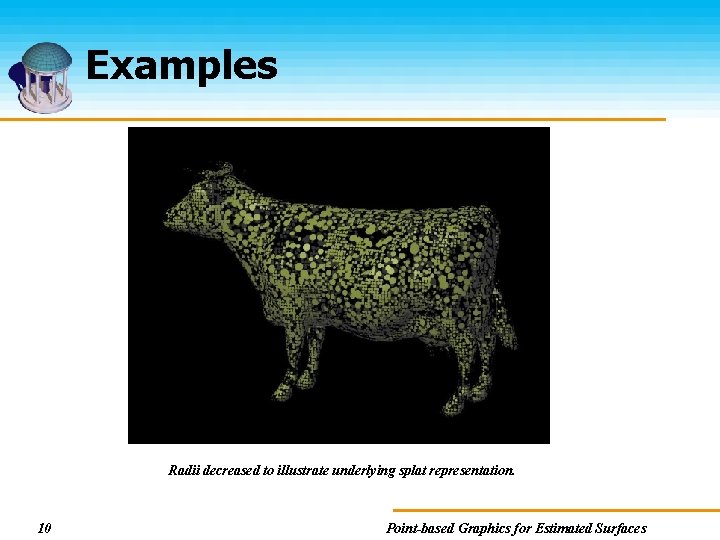 Examples Radii decreased to illustrate underlying splat representation. 10 Point-based Graphics for Estimated Surfaces