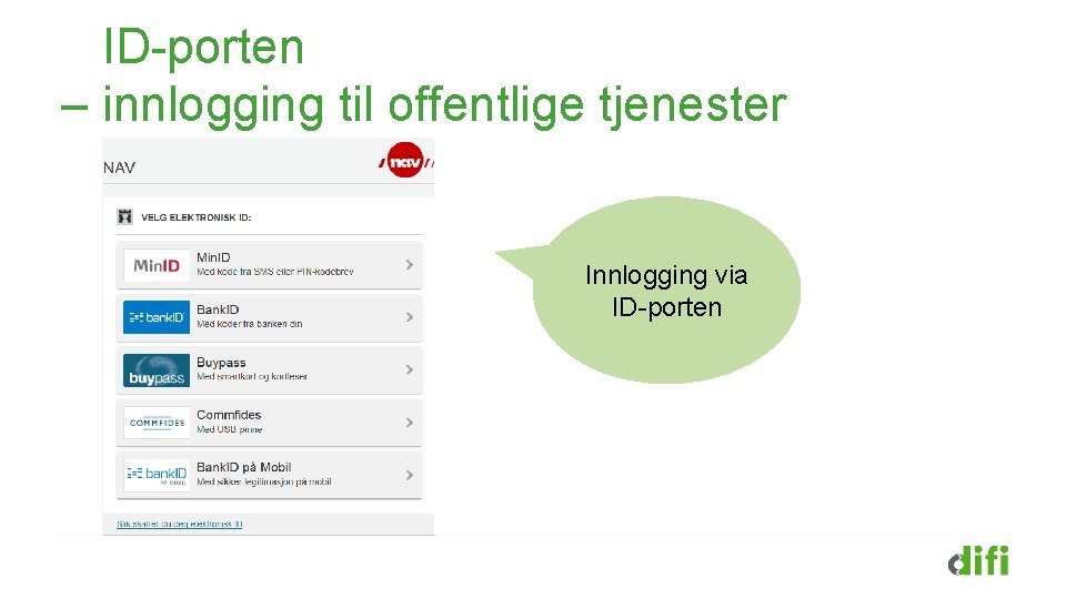 ID-porten – innlogging til offentlige tjenester Innlogging via ID-porten 