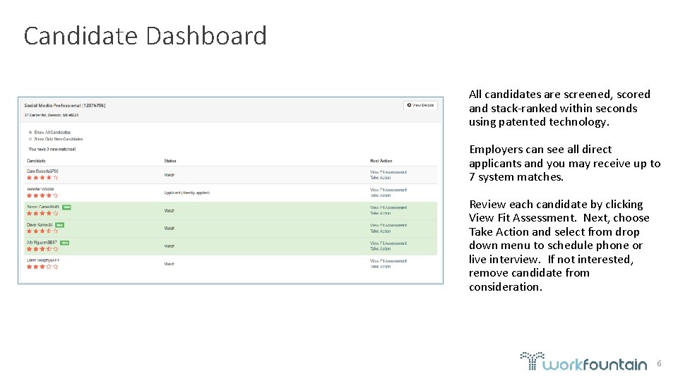 Candidate Dashboard All candidates are screened, scored and stack-ranked within seconds using patented technology.