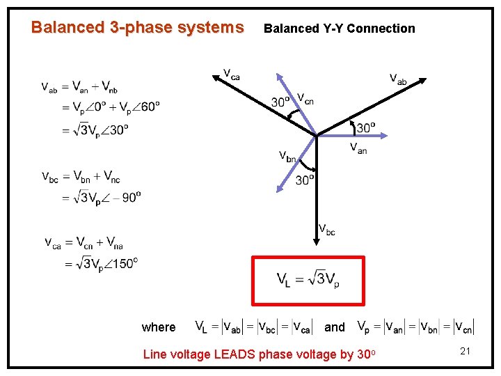 Balanced 3 -phase systems where Balanced Y-Y Connection and Line voltage LEADS phase voltage