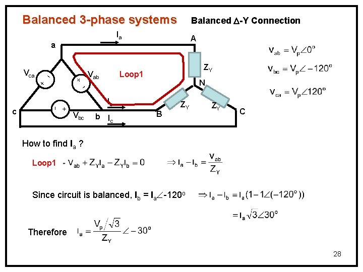 Balanced 3 -phase systems Balanced -Y Connection Ia A a + + + c