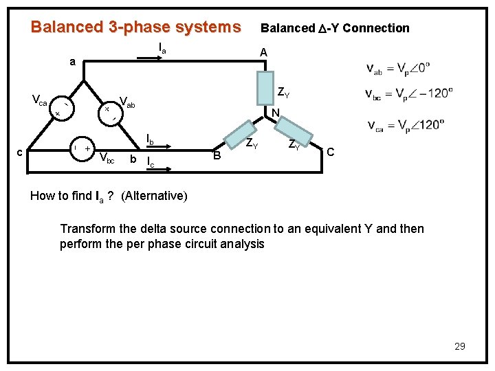 Balanced 3 -phase systems Balanced -Y Connection Ia A a + + + c