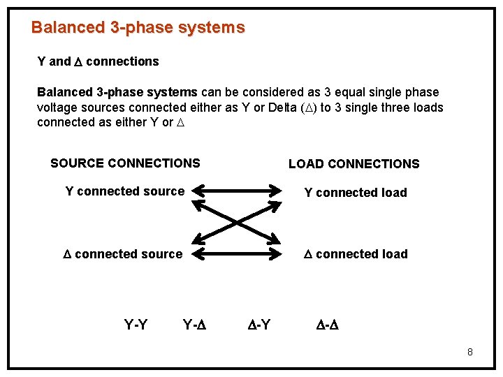Balanced 3 -phase systems Y and connections Balanced 3 -phase systems can be considered