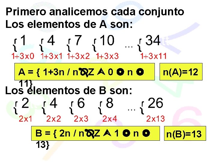 Primero analicemos cada conjunto Los elementos de A son: . . . A =