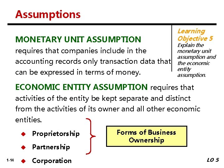 Assumptions MONETARY UNIT ASSUMPTION requires that companies include in the accounting records only transaction