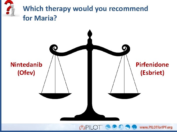 Which therapy would you recommend for Maria? Nintedanib (Ofev) Pirfenidone (Esbriet) 