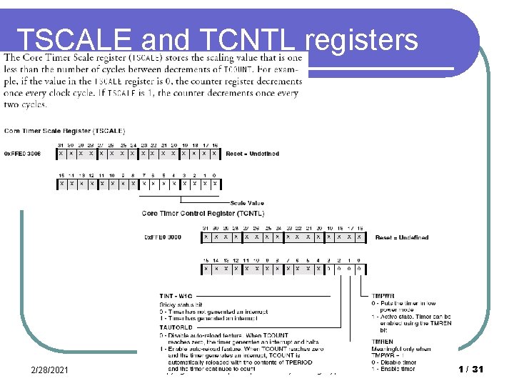 TSCALE and TCNTL registers 2/28/2021 Timer Control Copyright M. Smith, ECE, University of Calgary,