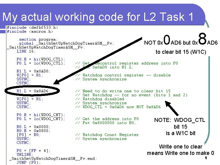 My actual working code for L 2 Task 1 NOT 0 x 0 AD