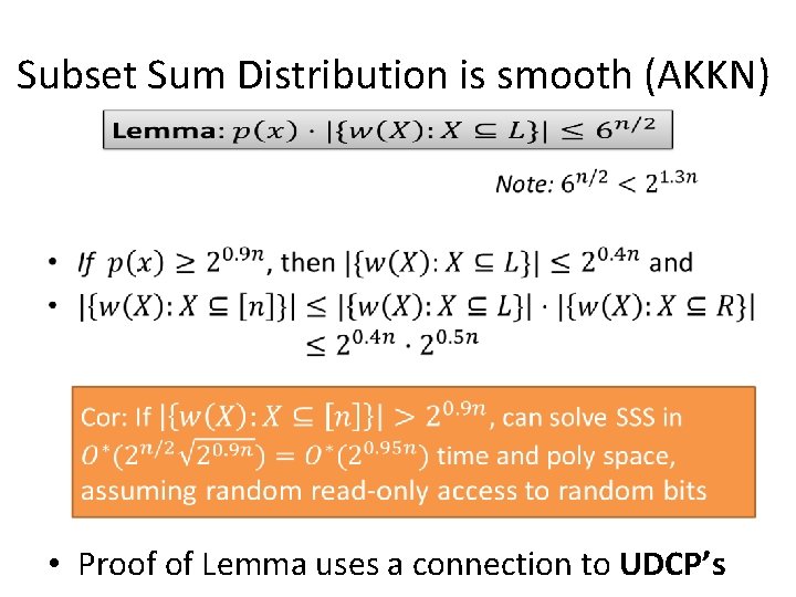 Subset Sum Distribution is smooth (AKKN) • Proof of Lemma uses a connection to