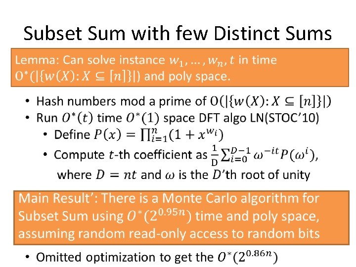 Subset Sum with few Distinct Sums 