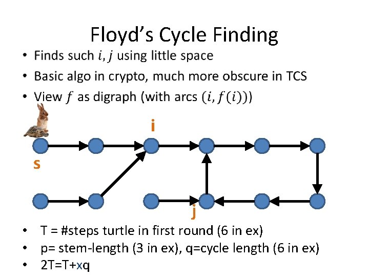  • Floyd’s Cycle Finding i s j • T = #steps turtle in