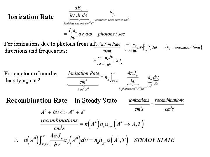 Ionization Rate For ionizations due to photons from all directions and frequencies: For an