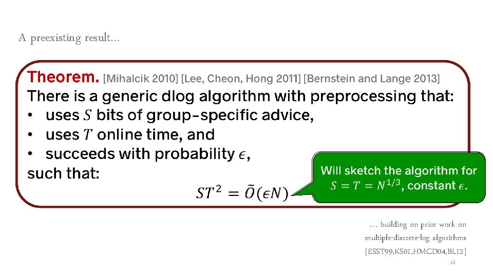 A preexisting result… …. building on prior work on multiple-discrete-log algorithms [ESST 99, KS