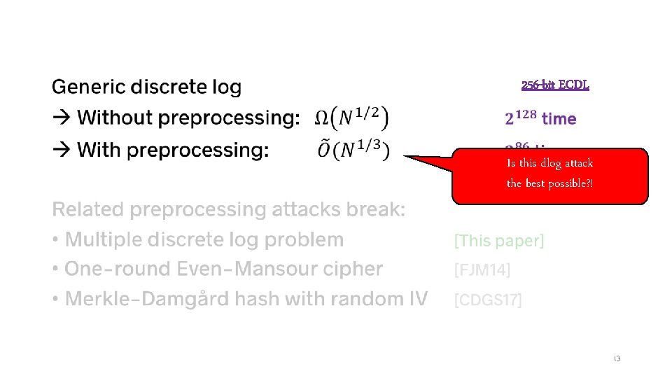  • 256 -bit ECDL Is this dlog attack the best possible? ! “