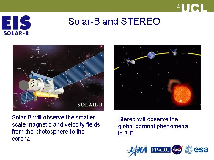 Solar-B and STEREO Solar-B will observe the smallerscale magnetic and velocity fields from the