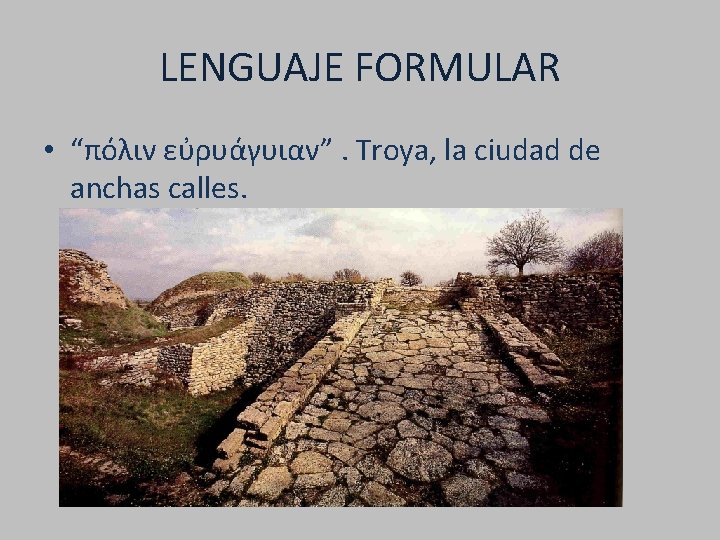 LENGUAJE FORMULAR • “πόλιν εὐρυάγυιαν”. Troya, la ciudad de anchas calles. 