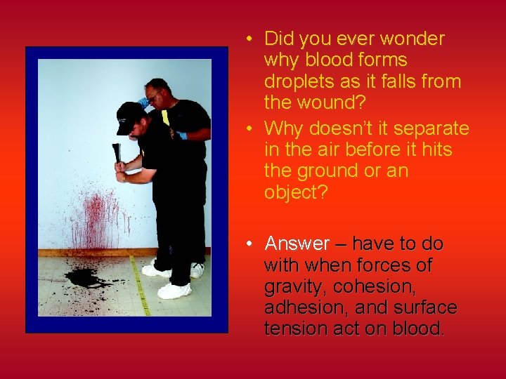  • Did you ever wonder why blood forms droplets as it falls from