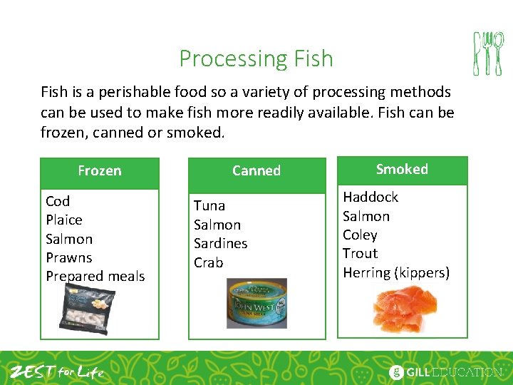Processing Fish is a perishable food so a variety of processing methods can be