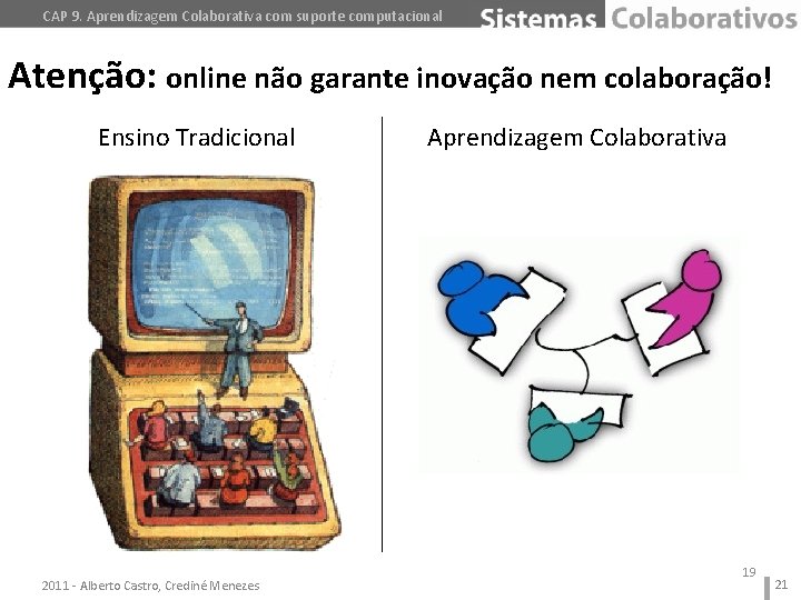 CAP 9. Aprendizagem Colaborativa com suporte computacional Atenção: online não garante inovação nem colaboração!