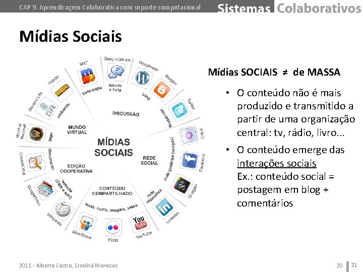 CAP 9. Aprendizagem Colaborativa com suporte computacional Mídias Sociais Mídias SOCIAIS ≠ de MASSA