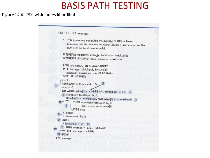 BASIS PATH TESTING Figure 14. 4: PDL with nodes identified BASIS PATH TESTING Figure 14. 4: PDL with nodes identified