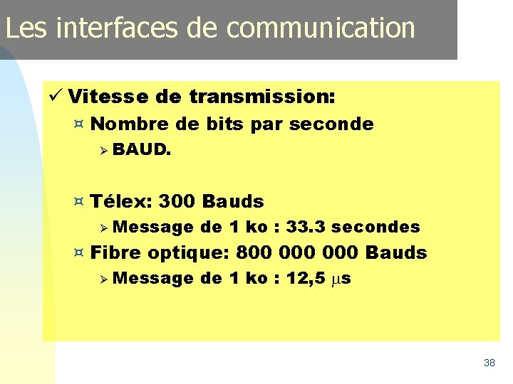 Les interfaces de communication ü Vitesse de transmission: ¤ Nombre de bits par seconde Les interfaces de communication ü Vitesse de transmission: ¤ Nombre de bits par seconde