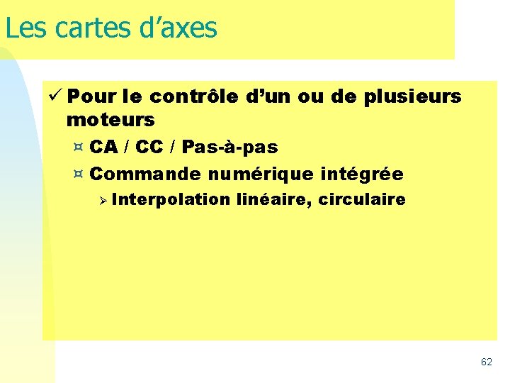 Les cartes d’axes ü Pour le contrôle d’un ou de plusieurs moteurs ¤ CA Les cartes d’axes ü Pour le contrôle d’un ou de plusieurs moteurs ¤ CA