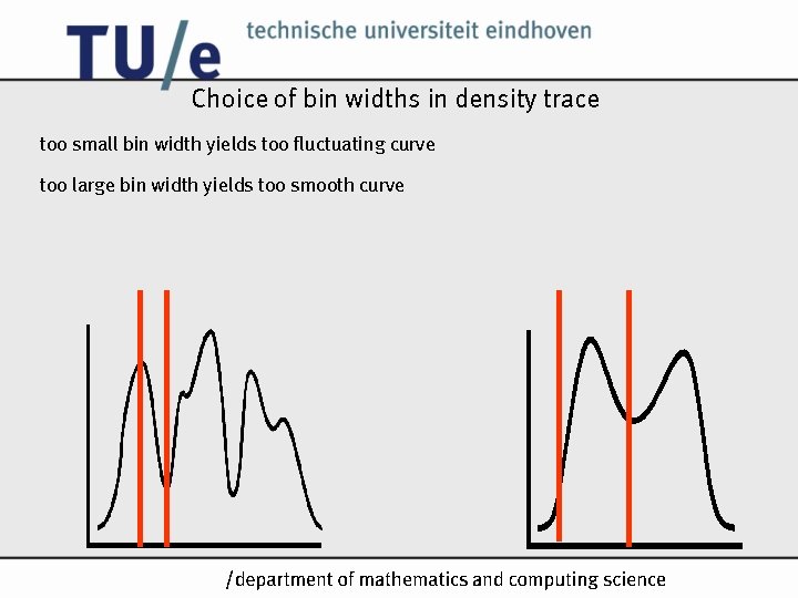 Choice of bin widths in density trace too small bin width yields too fluctuating Choice of bin widths in density trace too small bin width yields too fluctuating