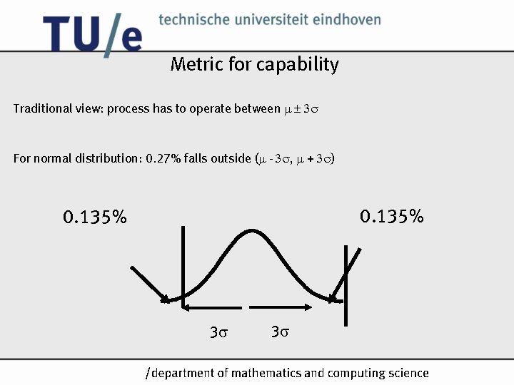 Metric for capability Traditional view: process has to operate between For normal distribution: 0. Metric for capability Traditional view: process has to operate between For normal distribution: 0.