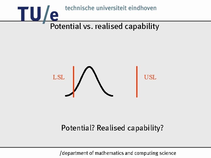 Potential vs. realised capability LSL USL Potential? Realised capability? /k Potential vs. realised capability LSL USL Potential? Realised capability? /k