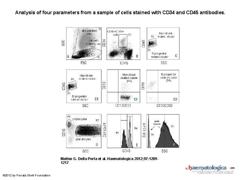 Analysis of four parameters from a sample of cells stained with CD 34 and