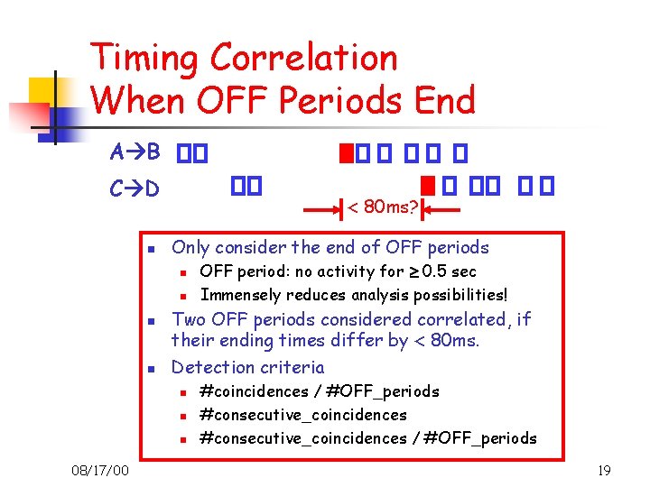 Timing Correlation When OFF Periods End A B C D n < 80 ms?