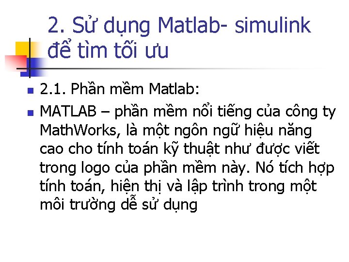 2. Sử dụng Matlab- simulink để tìm tối ưu n n 2. 1. Phần
