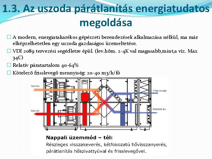 1. 3. Az uszoda párátlanítás energiatudatos megoldása � A modern, energiatakarékos gépészeti berendezések alkalmazása