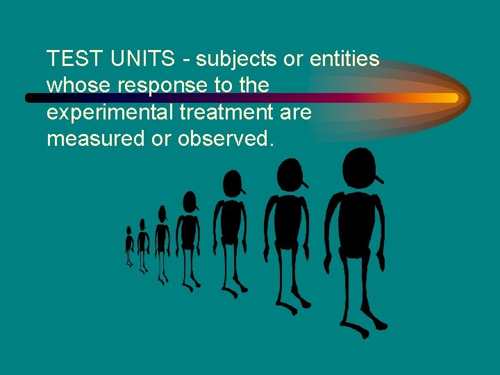 TEST UNITS - subjects or entities whose response to the experimental treatment are measured