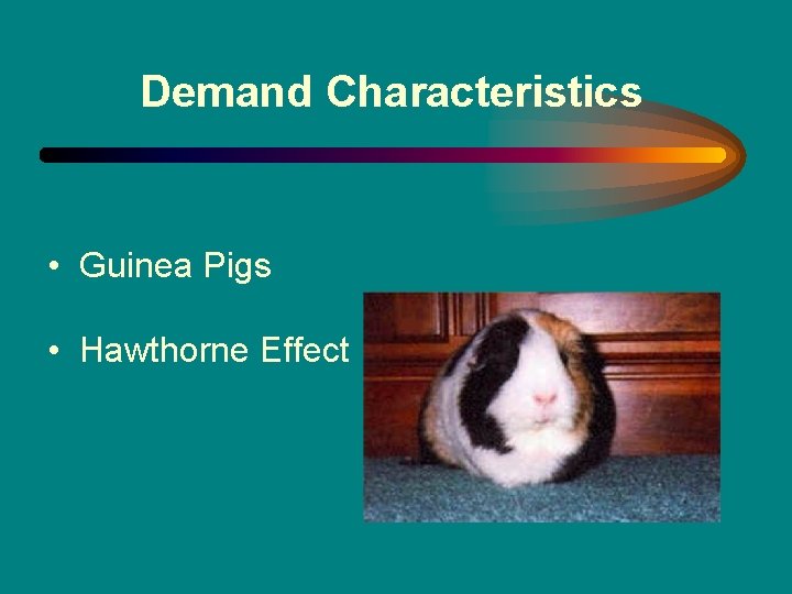 Demand Characteristics • Guinea Pigs • Hawthorne Effect 