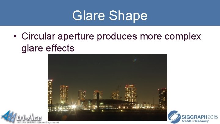 Glare Shape • Circular aperture produces more complex glare effects 