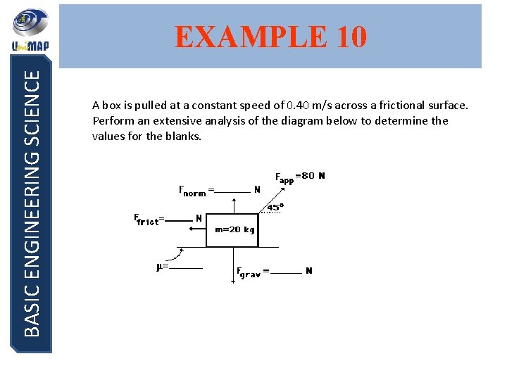 BASIC ENGINEERING SCIENCE EXAMPLE 10 A box is pulled at a constant speed of