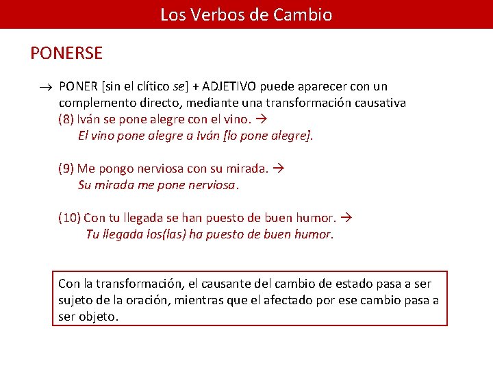Los Verbos de Cambio PONERSE ® PONER [sin el clítico se] + ADJETIVO puede