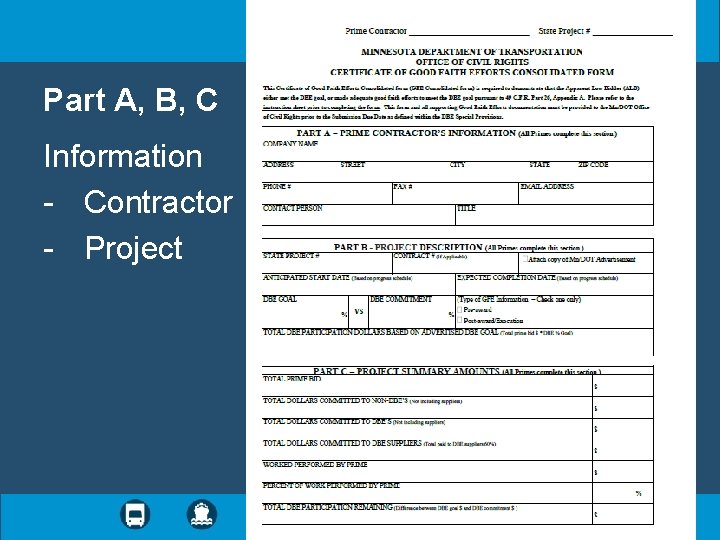 Part A, B, C Information - Contractor - Project 