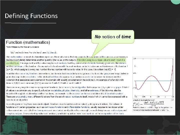 Defining Functions No notion of time 