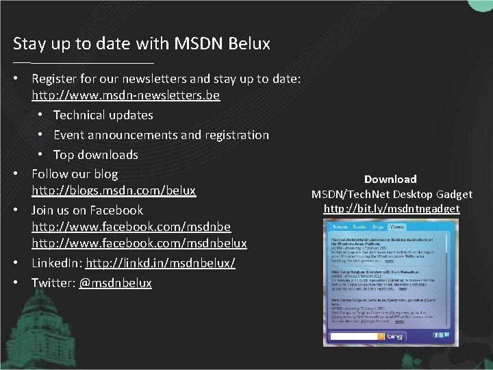 Stay up to date with MSDN Belux • Register for our newsletters and stay