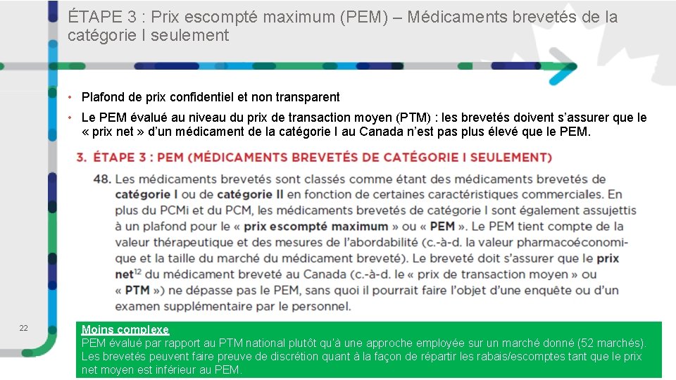 ÉTAPE 3 : Prix escompté maximum (PEM) – Médicaments brevetés de la catégorie I