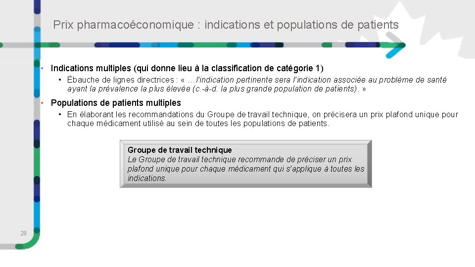 Prix pharmacoéconomique : indications et populations de patients • Indications multiples (qui donne lieu