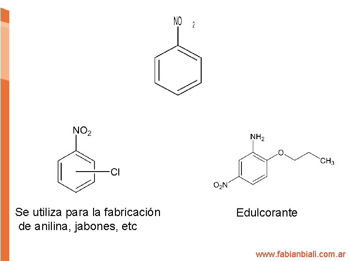 Se utiliza para la fabricación de anilina, jabones, etc Edulcorante www. fabianbiali. com. ar