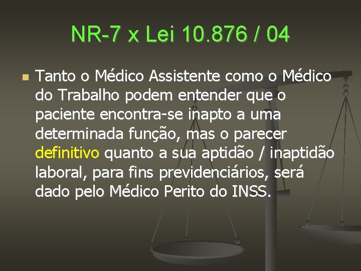 NR-7 x Lei 10. 876 / 04 Tanto o Médico Assistente como o Médico